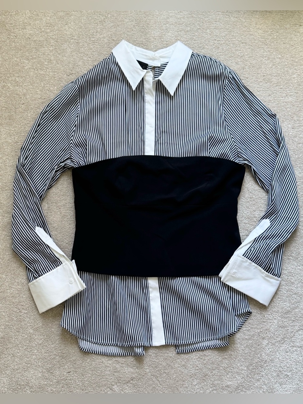 Kendall + Kylie Corset Shirt Black White Pinstripe Button Down Top - Sz L - NWT